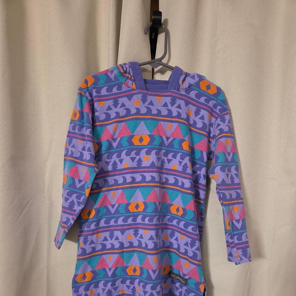90s Aesthetic Columbia Hooded Tunic Shirtdress